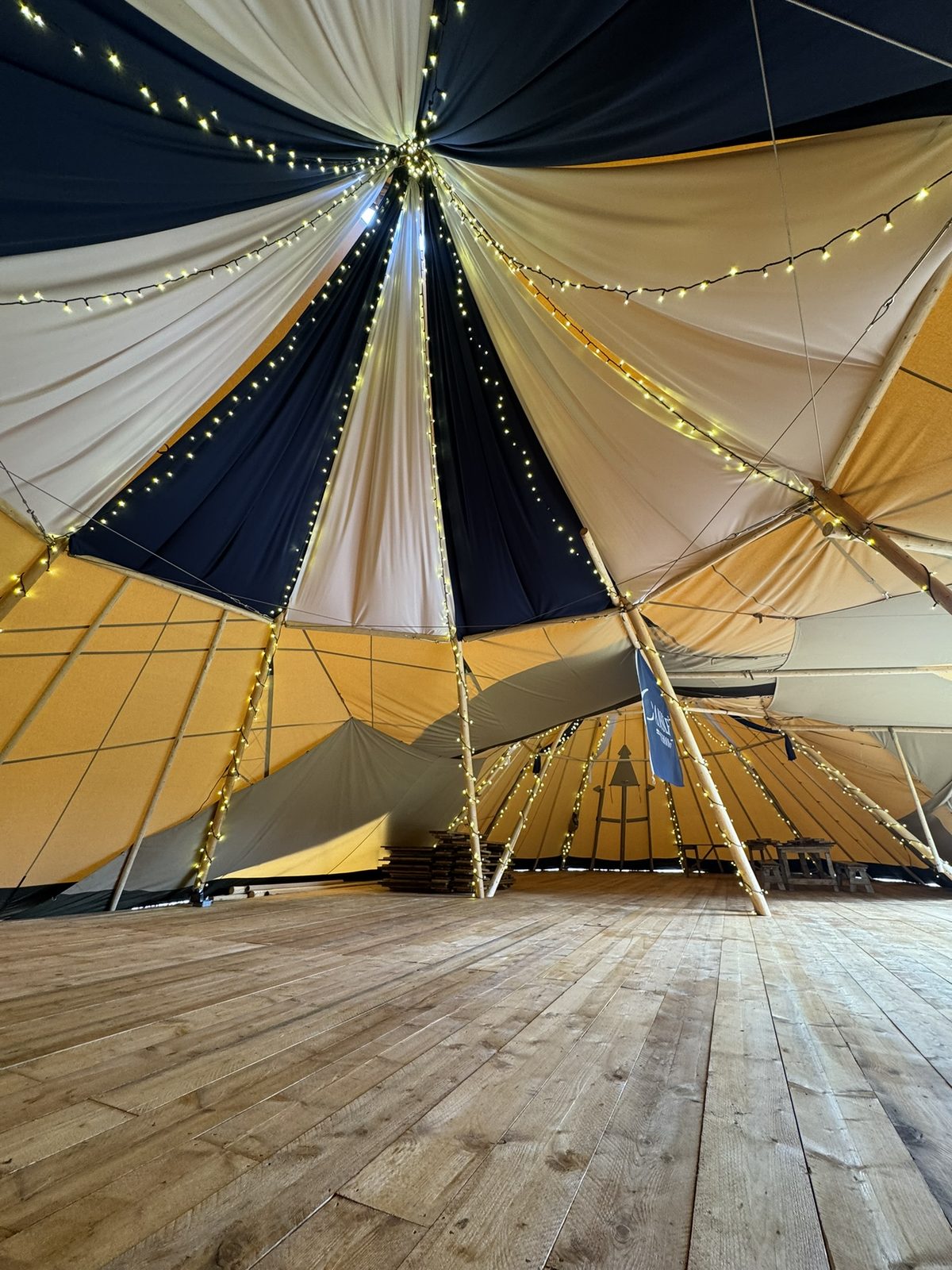 Inside The Campus at Cransley School, dressed in the school&rsquo;s dark blue and white with fairy-lit seams