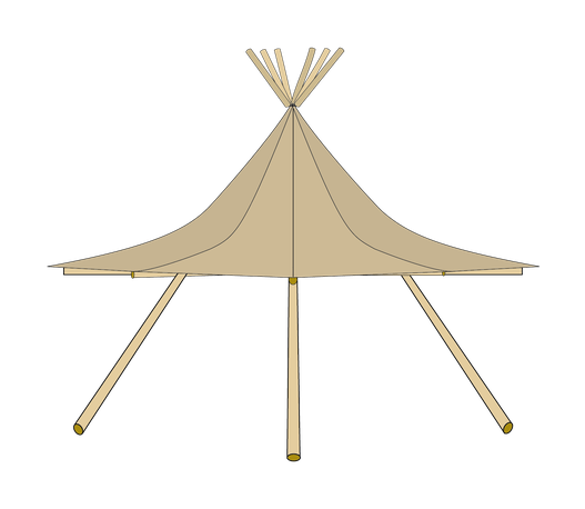 The Grove large forest school shelter design illustration showing full-group outdoor learning capacity and Nordic tipi structure